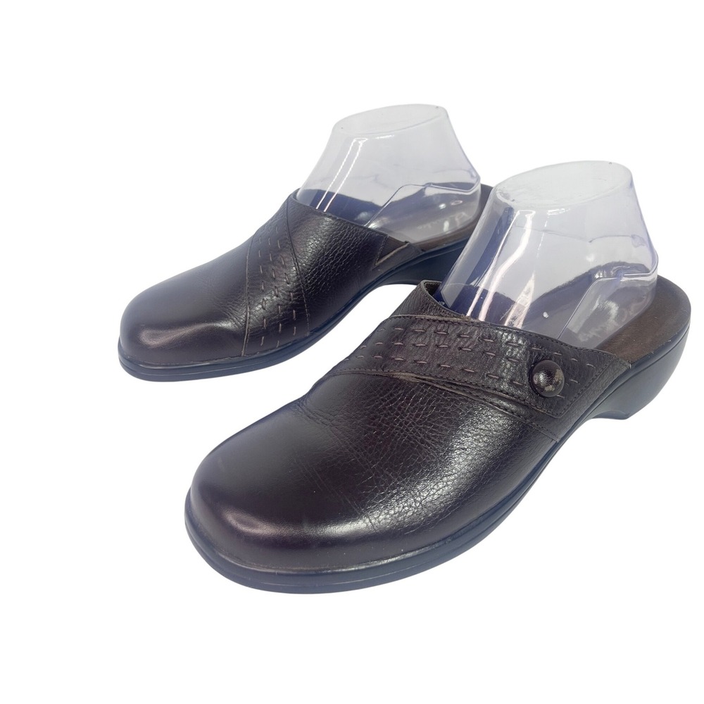 Clarks Womens 8.5W Brown Leather Mule Clogs Comfort Slip On Closed Toe Shoes